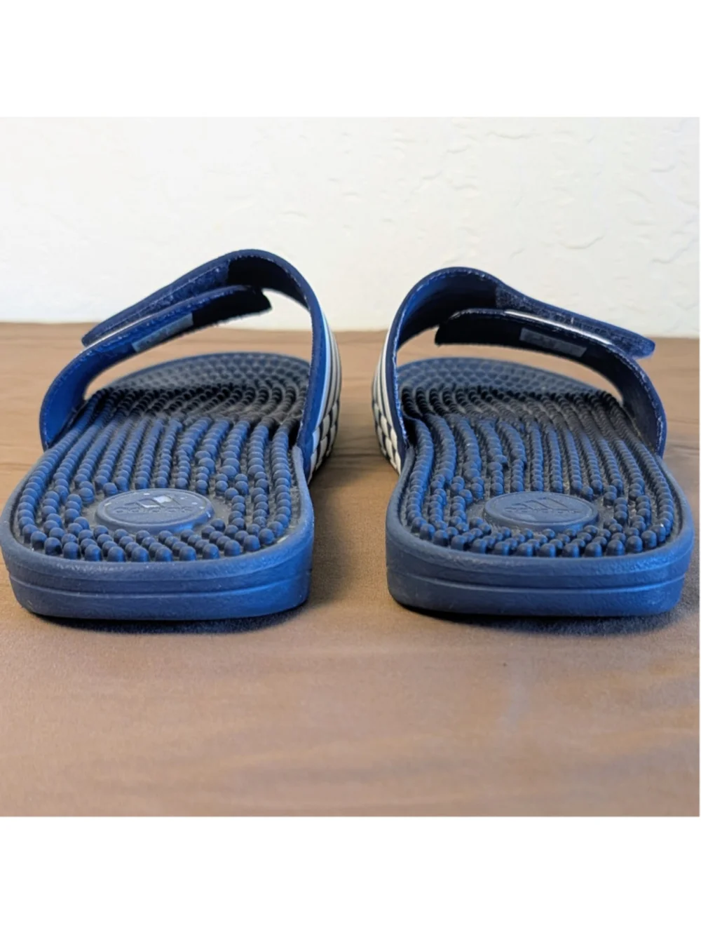 Adidas Adissage Adjustable Slides Men size 9 Navy White Massage Footbed Sandals